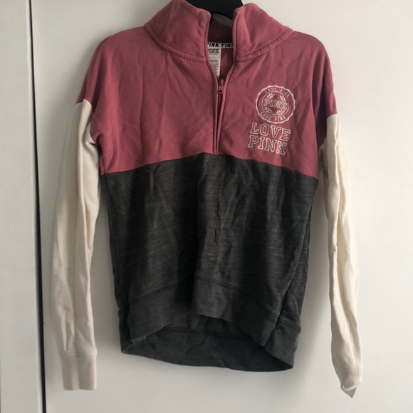 PINK Victoria's Secret Sweaters - VS PINK rose & gray quarter zip sweater